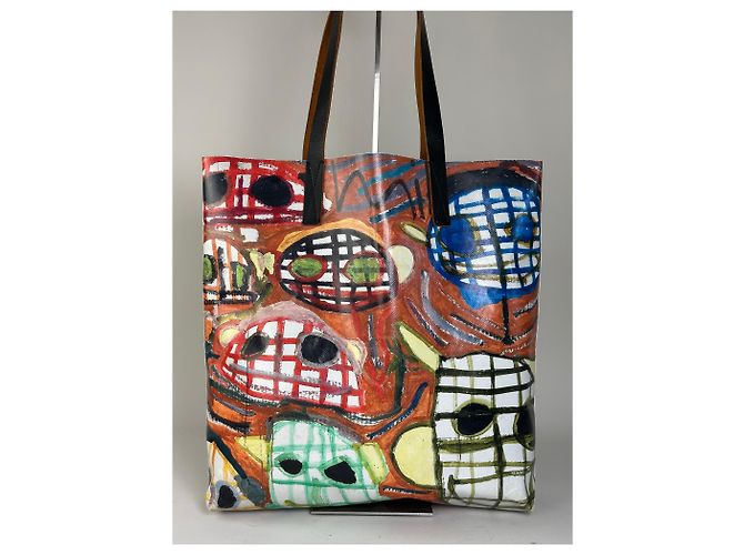 Vintage Marni Coated Canvas Tote Rot Blau Grün Weiß - Ansicht 12
