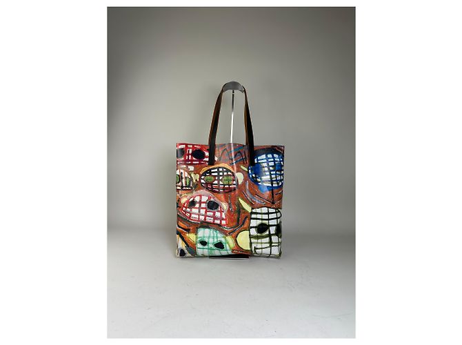 Vintage Marni Coated Canvas Tote Rot Blau Grün Weiß - Ansicht 2