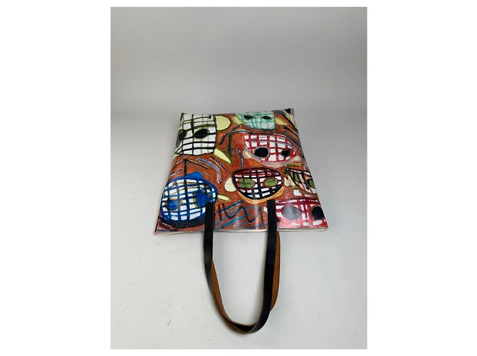 Vintage Marni Coated Canvas Tote Rot Blau Grün Weiß - Ansicht 5