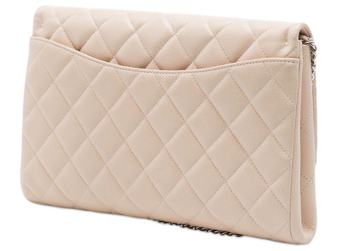 Clutch Chanel trapuntata in caviale beige con tracolla a catena - vista 2