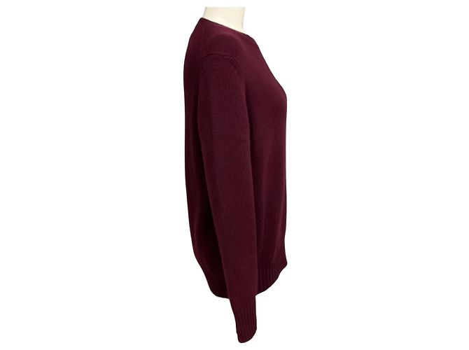 Prada Strickpullover aus Wolle und Kaschmir in Burgund mit Dreiecks-Logo Bordeaux - Ansicht 2