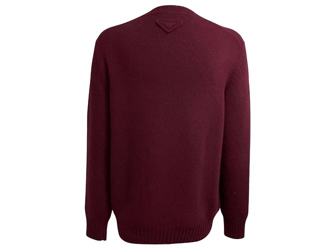 Prada Strickpullover aus Wolle und Kaschmir in Burgund mit Dreiecks-Logo Bordeaux - Ansicht 3