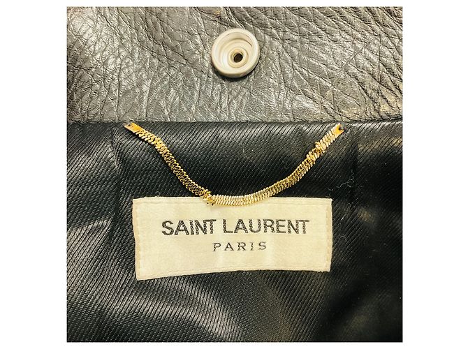 Veste Biker Saint Laurent en cuir de veau noir effet vieilli - vue 4