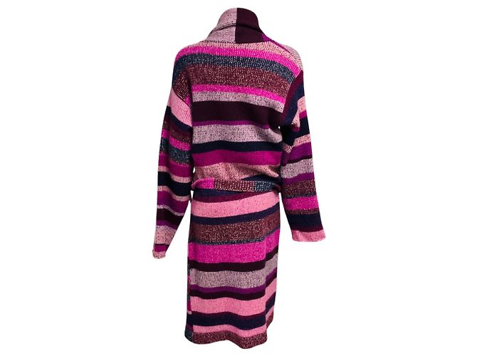 Autre Marque Der Elder Statesman Langen Cardigan aus Kaschmir in Magenta / Pink gestreift mit Gürtel Mehrfarben - Ansicht 3