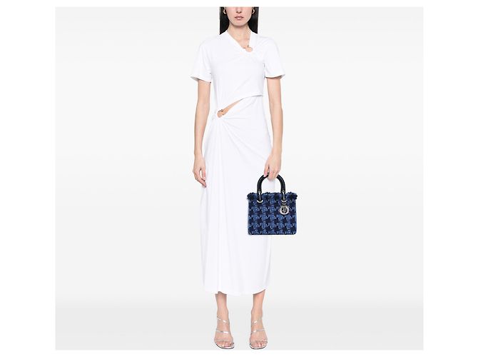 Borsa Lady Dior Medium in tweed blu - vista 6