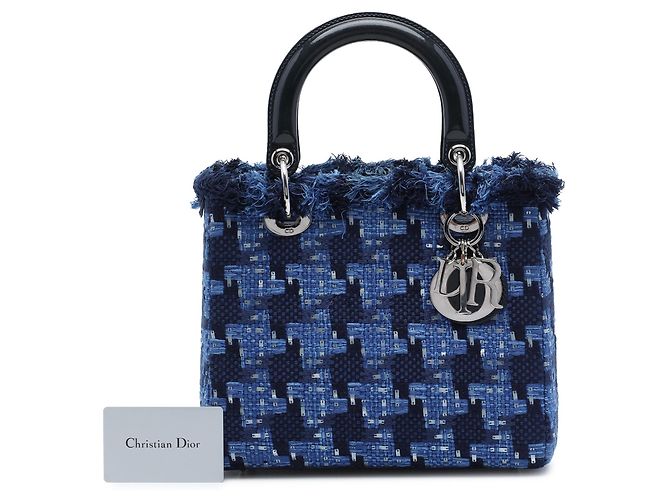 Borsa Lady Dior Medium in tweed blu - vista 7
