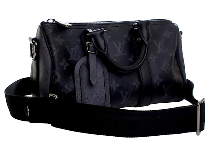 Borsa Keepall Bandouliere 25 Louis Vuitton Monogram Eclipse Reverse Nera Nero - vista 2