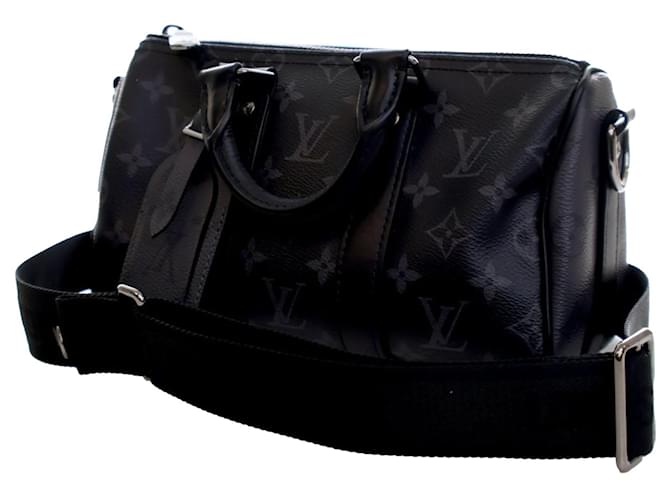 Borsa Keepall Bandouliere 25 Louis Vuitton Monogram Eclipse Reverse Nera Nero - vista 3