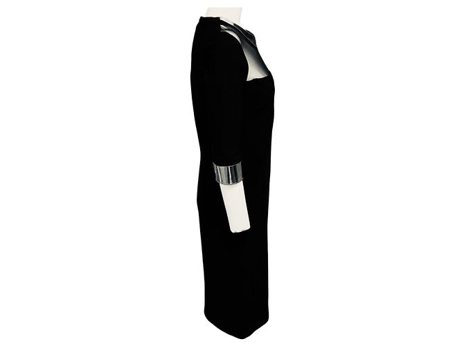 Thierry Mugler Mugler schwarzes Bodycon-Midikleid aus Stretch-Strick mit silbernem Besatz - Ansicht 2