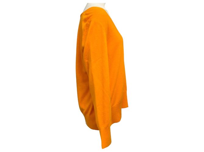 Akris Orange Kaschmir-Strickpullover mit langen Ärmeln und V-Ausschnitt - Ansicht 2