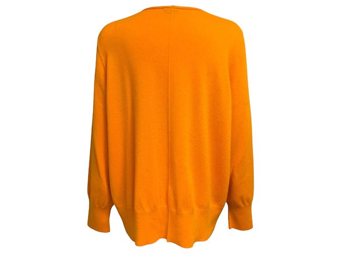 Akris Orange Kaschmir-Strickpullover mit langen Ärmeln und V-Ausschnitt - Ansicht 3