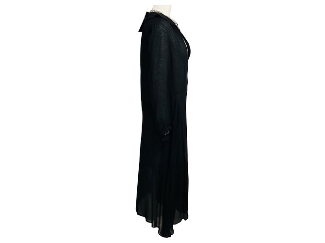Abito midi Junya Watanabe in tweed nero / grigio e chiffon trasparente - vista 2
