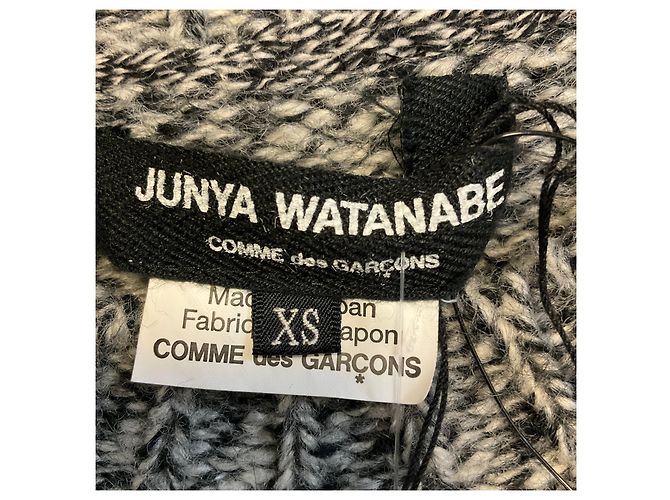 Abito midi Junya Watanabe in tweed nero / grigio e chiffon trasparente - vista 4
