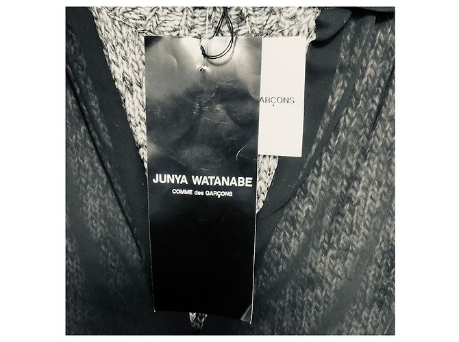 Abito midi Junya Watanabe in tweed nero / grigio e chiffon trasparente - vista 6
