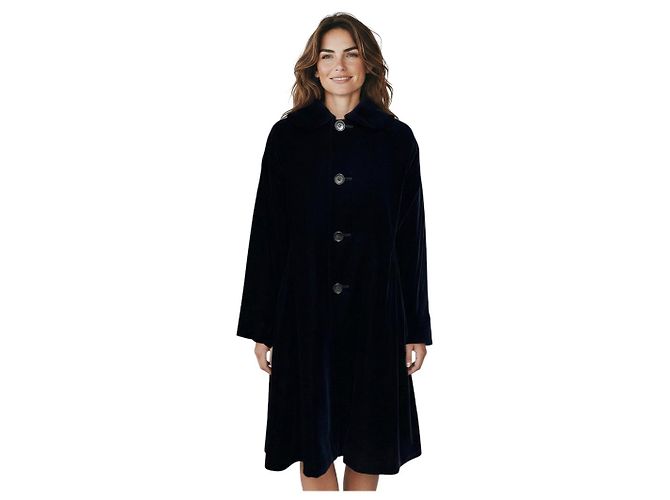 Comme des Garcons mittellanger Samtmantel in Marineblau mit Knopfleiste - Ansicht 5