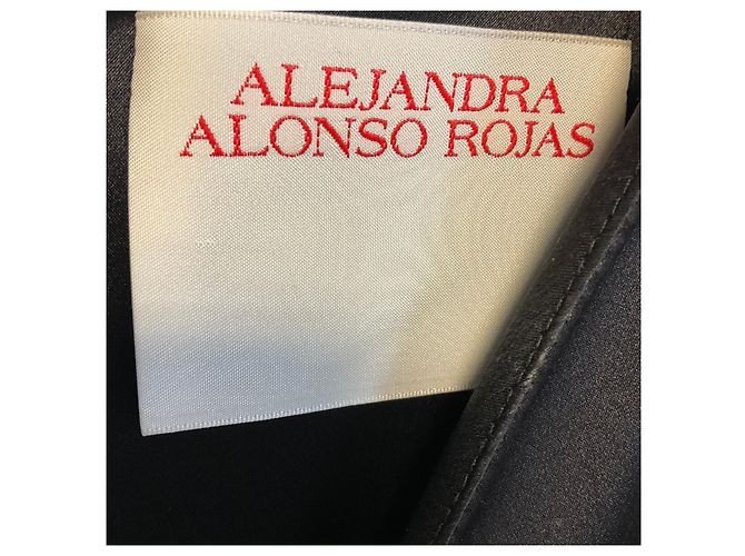 Autre Marque Abito da cocktail midi in seta nero a maniche lunghe con volant Alejandra Alonso Rojas - vista 4