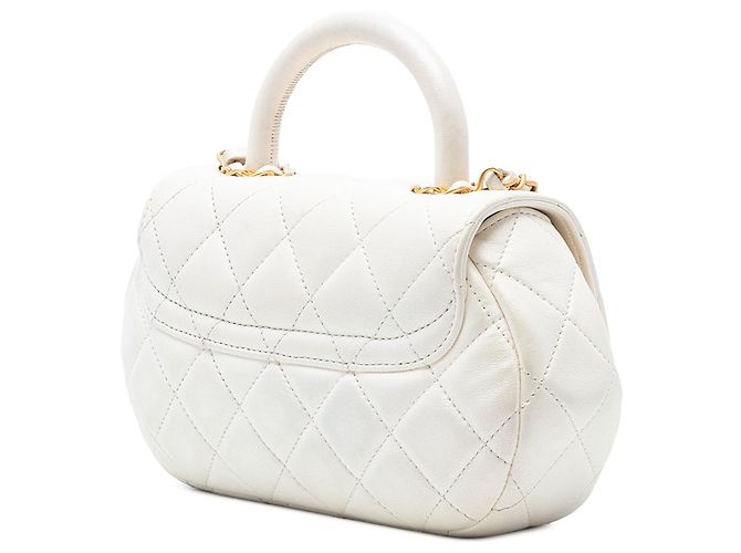 White Chanel CC Quilted Lambskin Top Handle Bag Satchel - view 2
