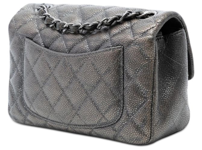 Borsa a tracolla Chanel Mini Rectangular Classic Metallic Caviar Single Flap Grigia Grigio - vista 2