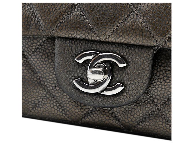 Borsa a tracolla Chanel Mini Rectangular Classic Metallic Caviar Single Flap Grigia Grigio - vista 6