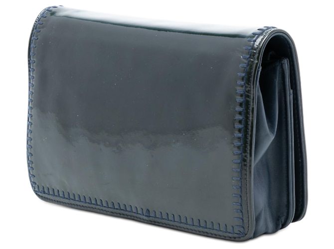 Borsa a tracolla Chanel CC in vernice blu con cuciture Whipstitch Wallet On Chain - vista 2