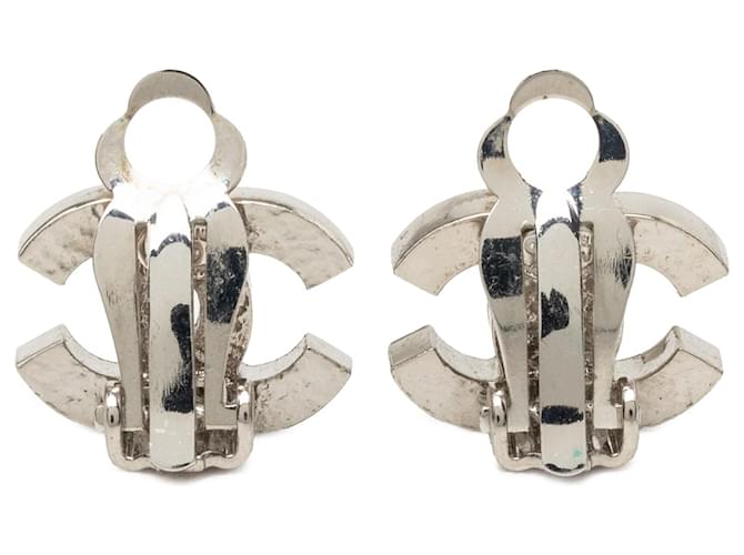 Orecchini a clip Chanel CC in ottone e strass argento - vista 2