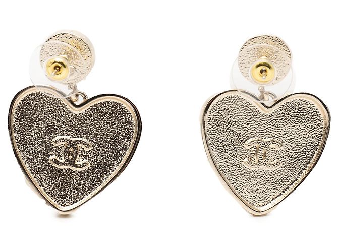 Orecchini a lobo Chanel CC placcati oro con perle sintetiche, strass e cuore in resina D'oro - vista 2