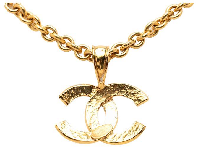 Collana con pendente Chanel CC placcata oro D'oro - vista 2