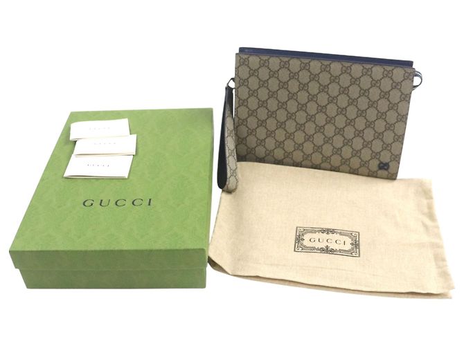 Pouch Gucci Medium Bicolor GG Supreme Blu - vista 12