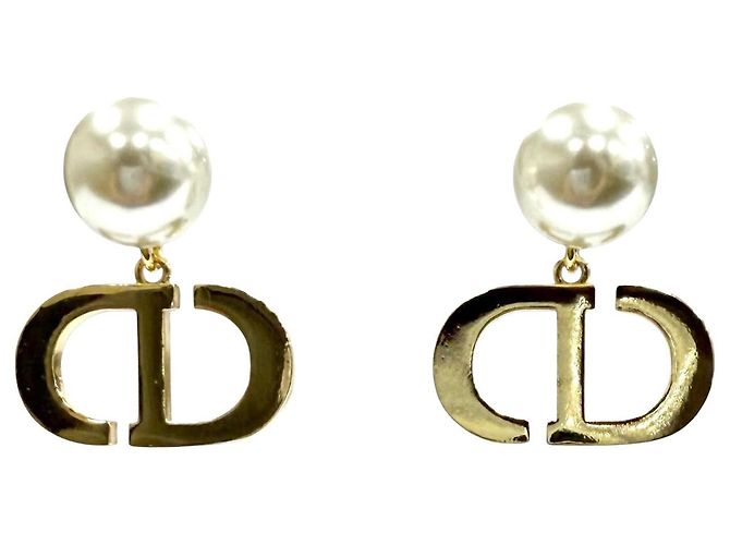 Orecchini Tribales Dior placcati oro con perle sintetiche e chiusura a pressione D'oro - vista 2