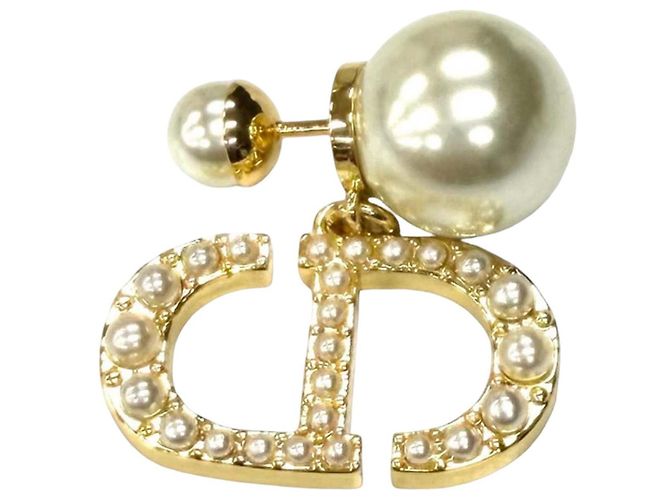 Orecchini Tribales Dior placcati oro con perle sintetiche e chiusura a pressione D'oro - vista 3