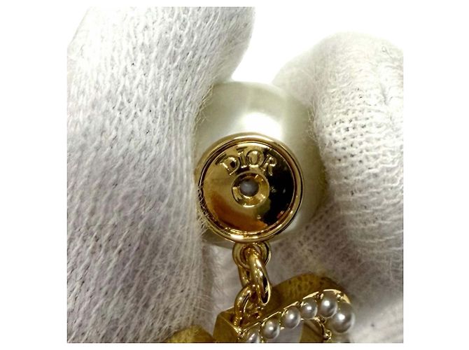 Orecchini Tribales Dior placcati oro con perle sintetiche e chiusura a pressione D'oro - vista 7
