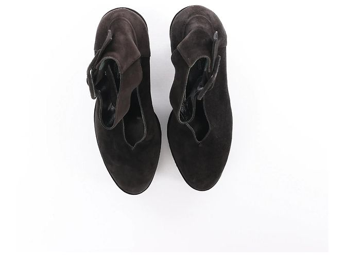 Kelly Hermès Talons à bride en cuir et daim HERMES en noir, taille 38 EU - vue 5