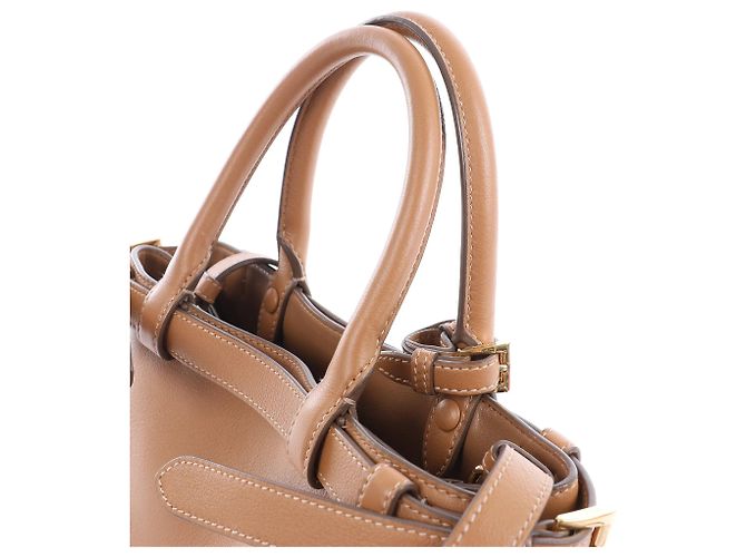 mala de mão 2Way Small em couro granulado macio com fivela Prada, Brown 1BA418 Marrom - vista 5
