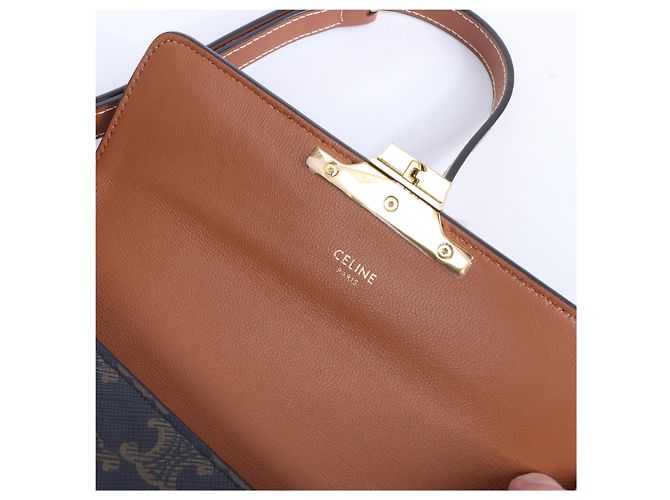 Céline Borsa a tracolla Celine Triomphe Claude in PVC e pelle, marrone - vista 10