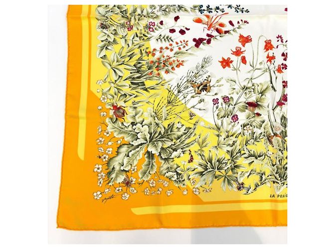 Hermès Hermes Carre 90 La Prairie Silk Scarf, Orange Arancione - vista 11