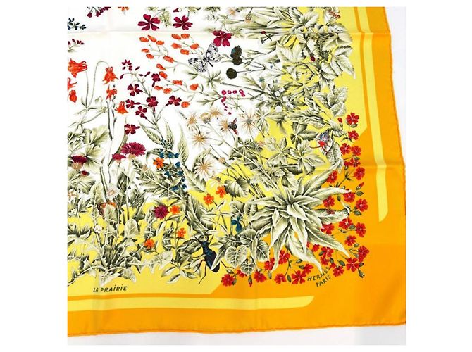 Hermès Hermes Carre 90 La Prairie Silk Scarf, Orange Arancione - vista 12