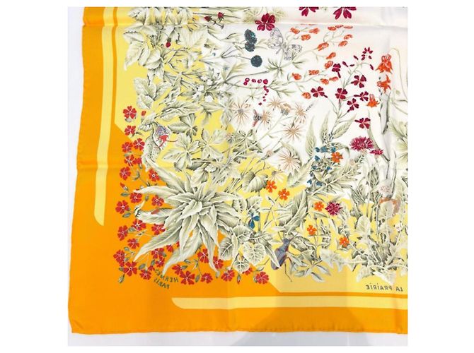 Hermès Hermes Carre 90 La Prairie Silk Scarf, Orange Arancione - vista 15
