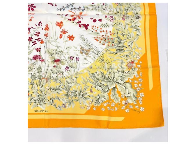 Hermès Hermes Carre 90 La Prairie Silk Scarf, Orange Arancione - vista 16