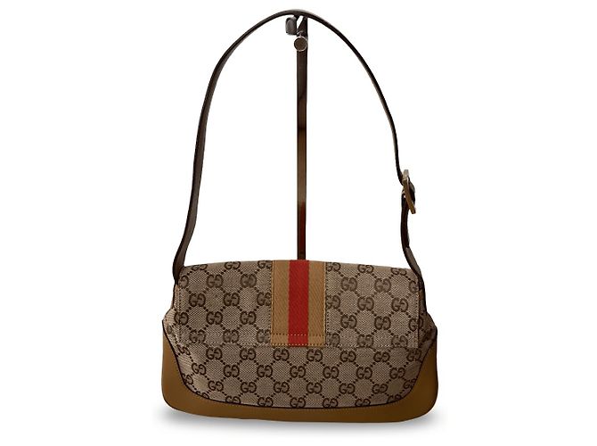 Borsa a tracolla Gucci GG Canvas e pelle nero beige - vista 4