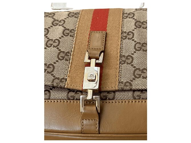 Borsa a tracolla Gucci GG Canvas e pelle nero beige - vista 7