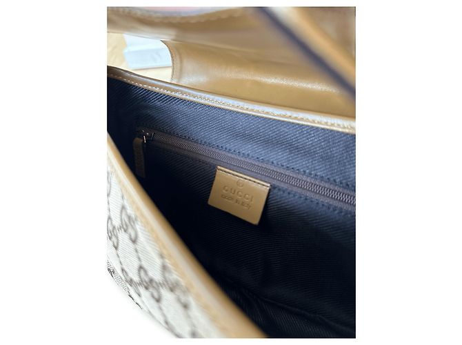 Borsa a tracolla Gucci GG Canvas e pelle nero beige - vista 8