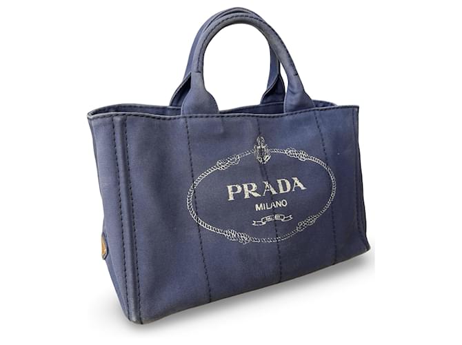 Borsa tote Prada Canapa blu e oro D'oro - vista 2