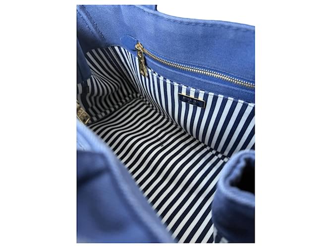 Borsa tote Prada Canapa blu e oro D'oro - vista 7