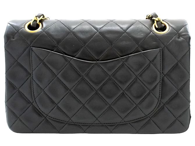 Chanel Vintage Classic Double Flap Quilted Lambskin Small Nero - vista 2