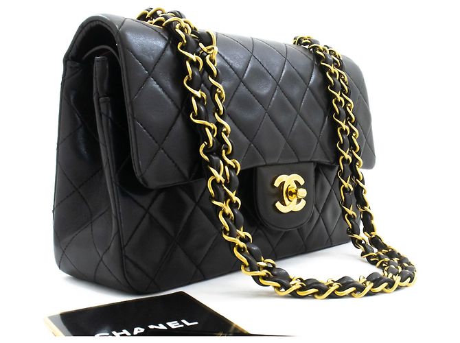 Chanel Vintage Classic Double Flap Quilted Lambskin Small Nero - vista 3