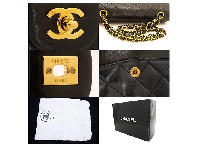 Chanel Vintage Classic Double Flap Quilted Lambskin Small Nero - vista 7