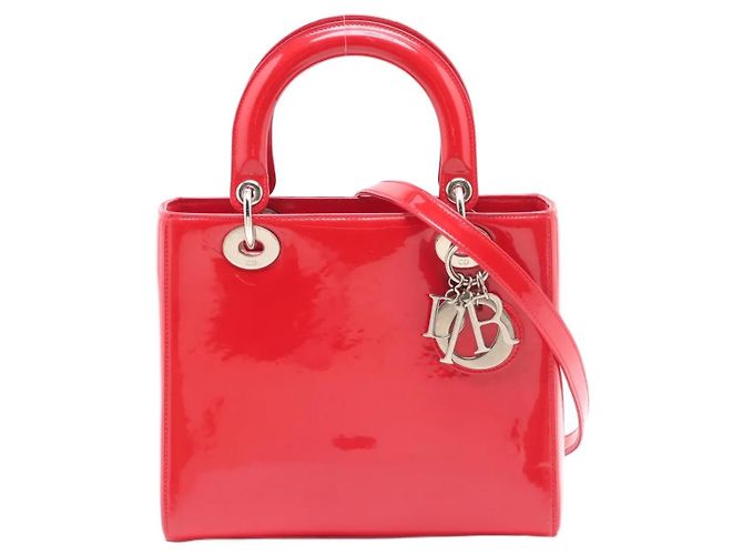Borsa Christian Dior Lady Dior in vernice rossa Rosso - vista 2