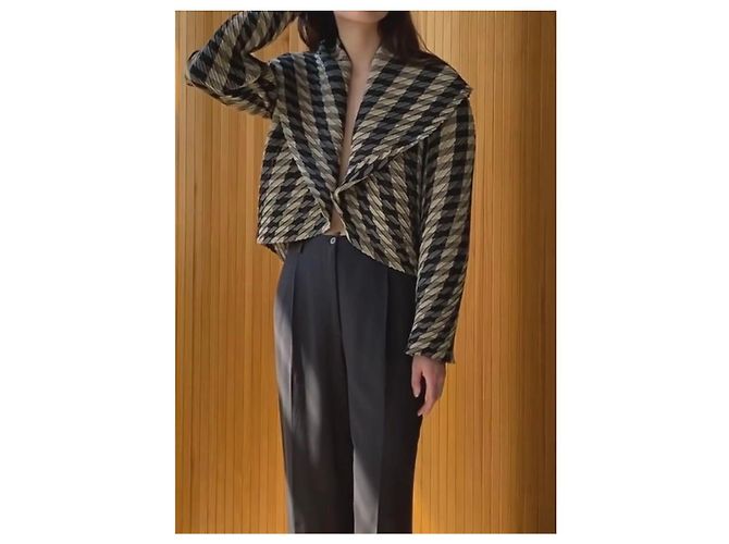 Issey Miyake Chaqueta Plisada Negro Beige Gris - vista 11