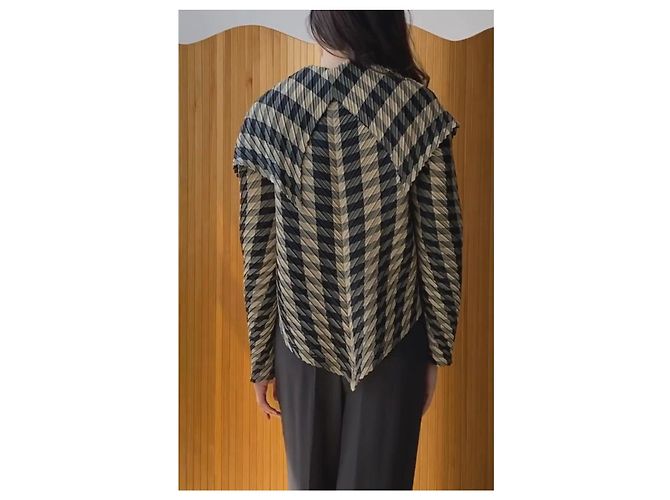 Issey Miyake Chaqueta Plisada Negro Beige Gris - vista 12