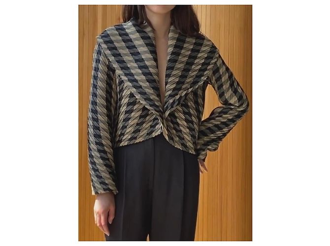 Issey Miyake Chaqueta Plisada Negro Beige Gris - vista 13